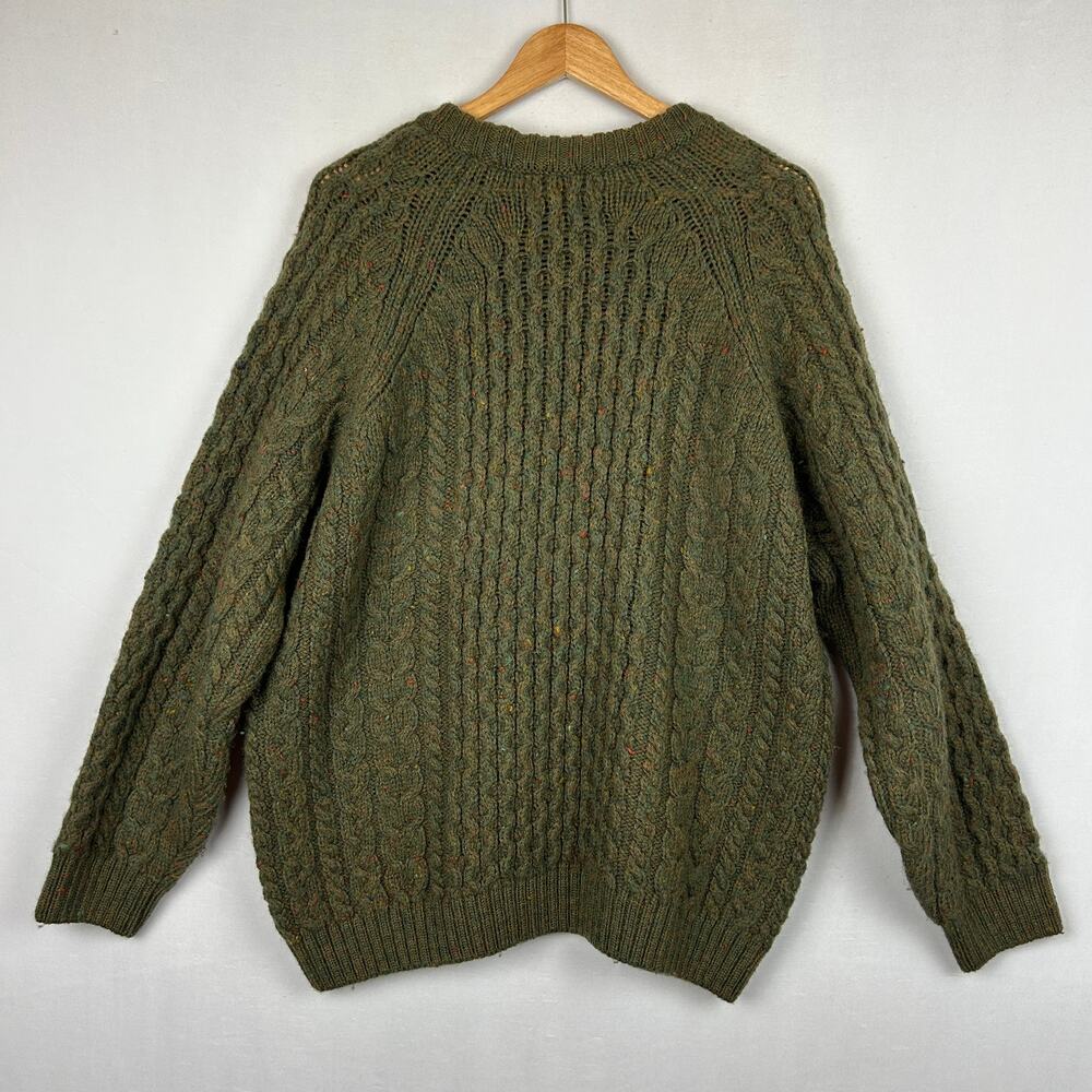 Lands' End Vintage Wool Fisherman Sweater Green Made in England Men's Size XL - Picture 5 of 7
